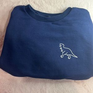 a super cute navy blue crew neck with dinosaur decal!